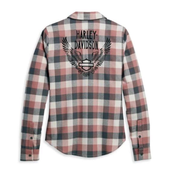 Harley-Davidson Women's Flannel Retro Winged Shirt Ash Rose - Picture 2 of 5
